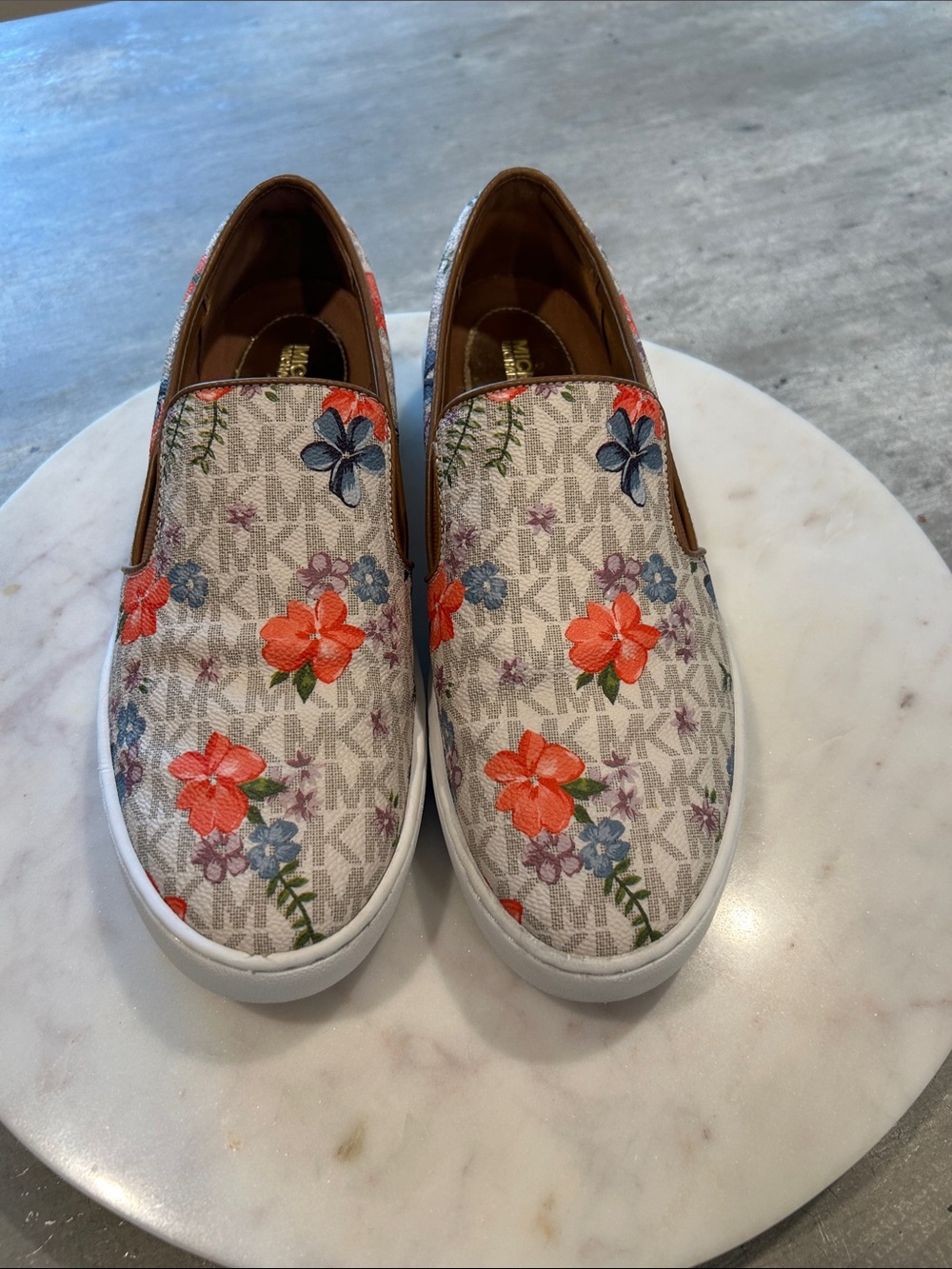 Michael Kors Floral Slip-On Sneakers in Beige and Orange - Picture 4 of 11